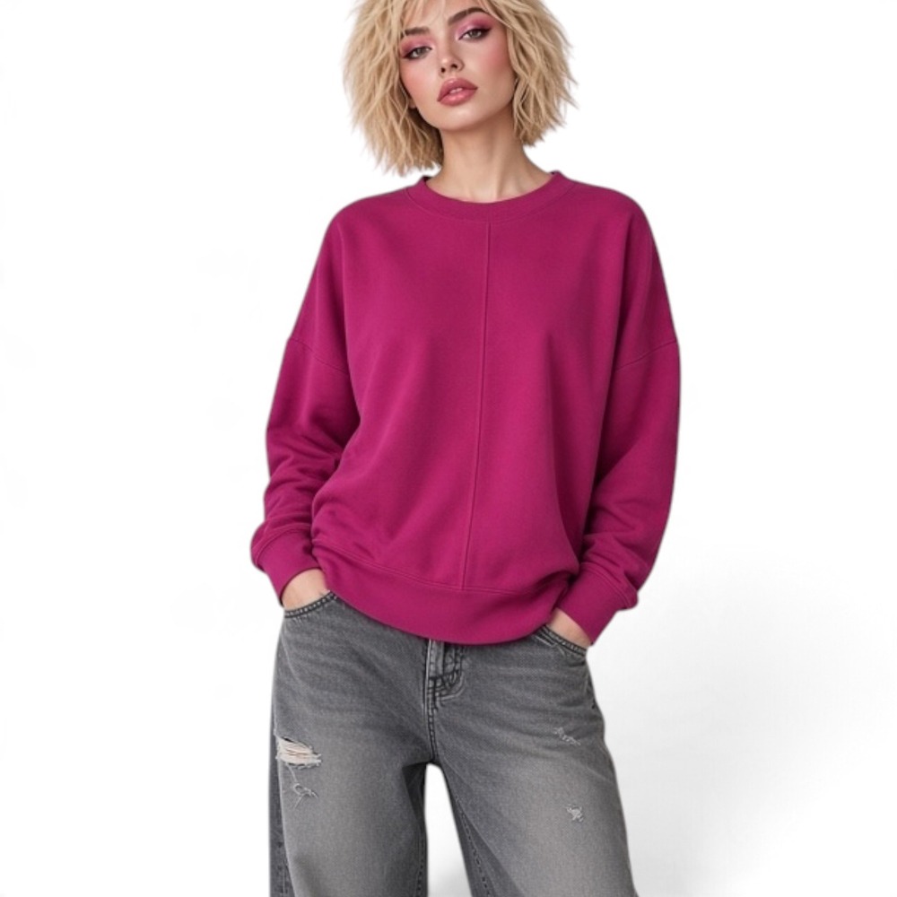 Cable & Gauge Studio Women's Magenta Pink Oversized Crewneck Pullover Comfy Sz M